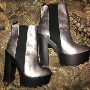 Silver Platform Heeled Booties